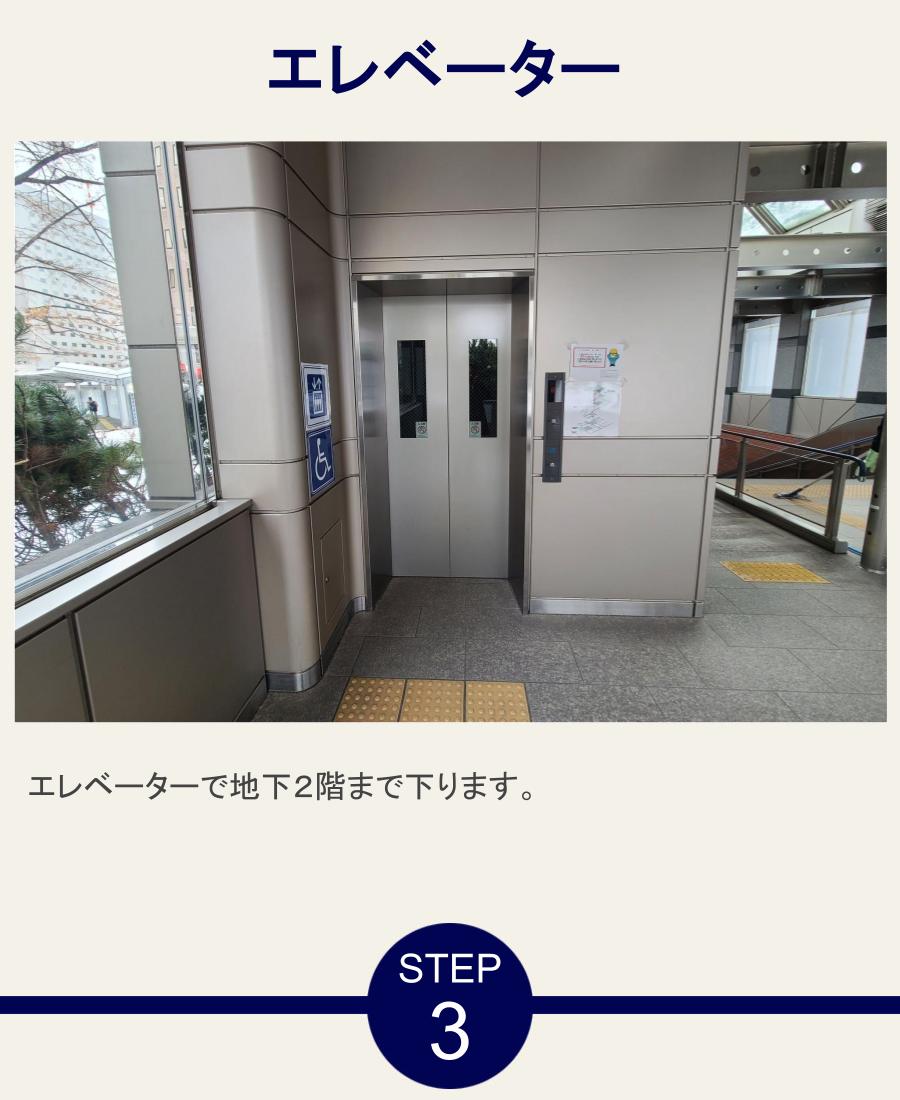 エレベーター エレベーターで地下２階まで下ります。