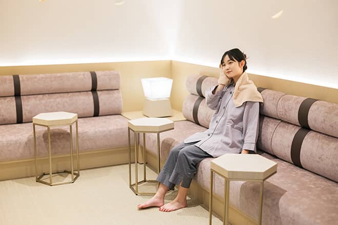 Take a break on our wide sofa.